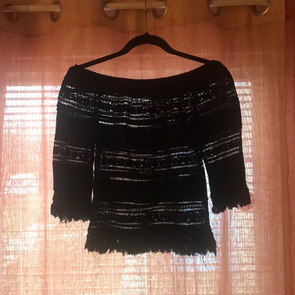 Black Sheer Lacey 3/4 sleeve top